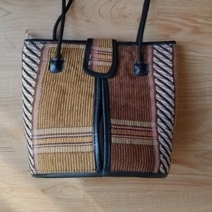 Cotton Fabric and Faux Leather African Hand Bag